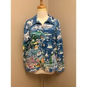 Artscapes Cotton Canvas Full-Zip Jacket Multicolor Seaside Wearable Art Sz L